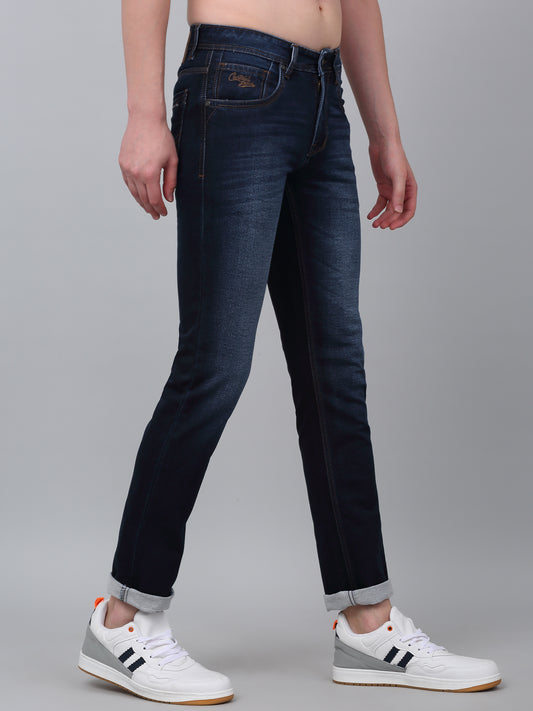 Denim Jeans for Men l Breathable & Soft with Color Fastness Ultra Narrow Fit Cotton Fabric Solid Pattern Button Closure