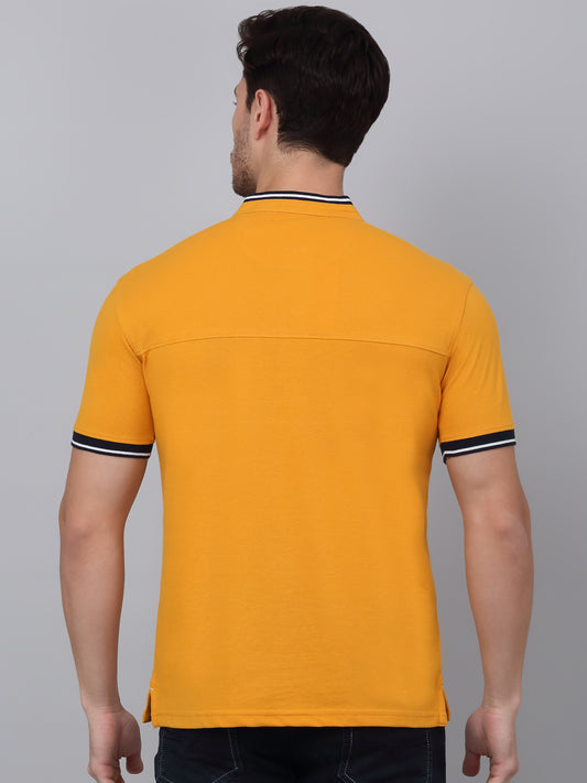 T-Shirt for Men | Breathable & Soft with Color Fastness Regular Fit Mandarin Collar Poly Cotton Fabric Solid Pattern