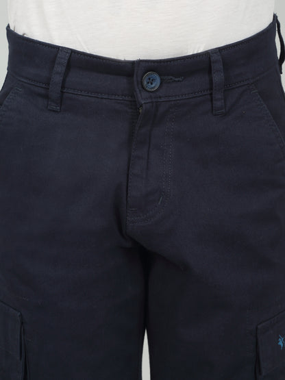 Navy Blue Full Length Solid Regular Fit Casual Cargo for Boys