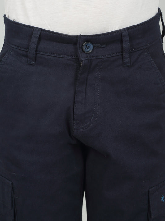 Navy Blue Full Length Solid Regular Fit Casual Cargo for Boys