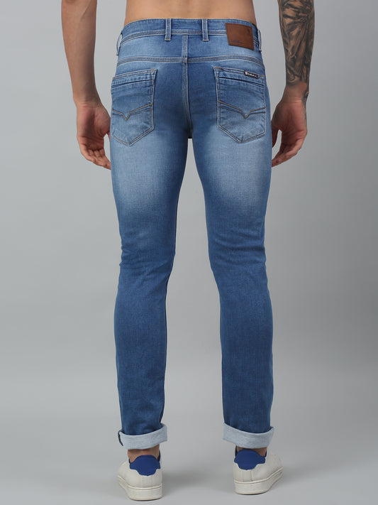 Denim Jeans for Men l Breathable & Soft with Color Fastness Ultra Narrow Fit Cotton Fabric Solid Pattern Button Closure