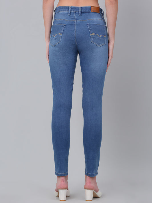 Women's Casual Skinny Fit Light mercerised Blue Heavy Fade Mid rise Jeans