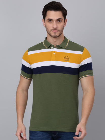 T-Shirt for Men | Breathable & Soft with Color Fastness Regular Fit Polo Neck Poly Cotton Fabric Colour Block Pattern