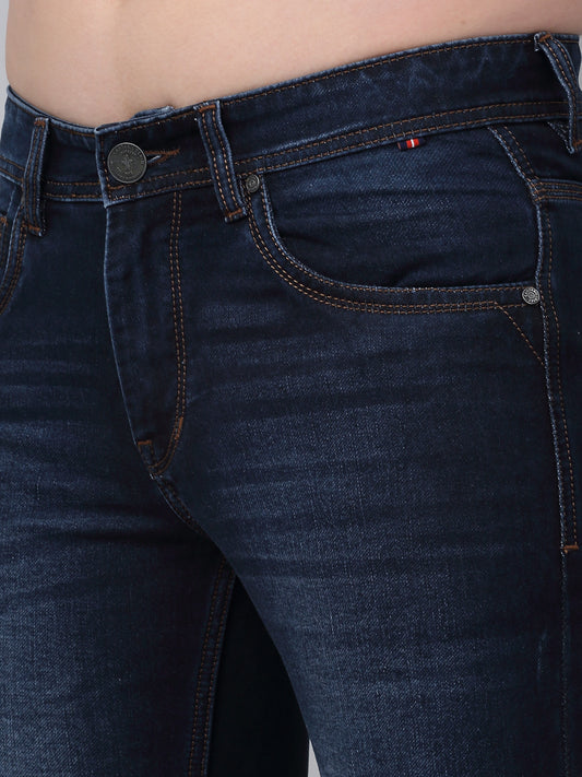 Denim Jeans for Men l Breathable & Soft with Color Fastness Ultra Narrow Fit Cotton Fabric Solid Pattern Button Closure