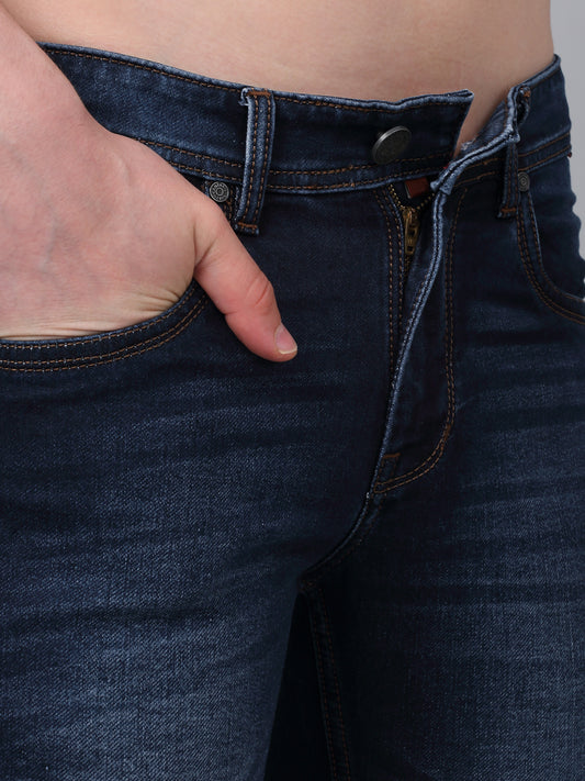 Denim Jeans for Men l Breathable & Soft with Color Fastness Ultra Narrow Fit Cotton Fabric Solid Pattern Button Closure