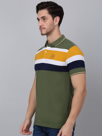 T-Shirt for Men | Breathable & Soft with Color Fastness Regular Fit Polo Neck Poly Cotton Fabric Colour Block Pattern