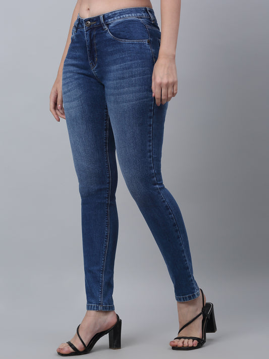 Women's Casual Skinny Fit Medium Mercerised Blue Medium Fade Mid rise Jeans