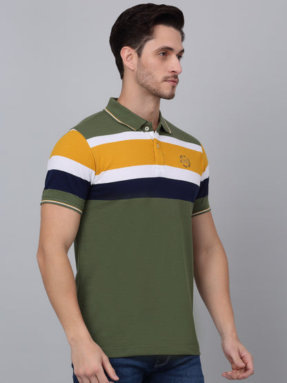T-Shirt for Men | Breathable & Soft with Color Fastness Regular Fit Polo Neck Poly Cotton Fabric Colour Block Pattern