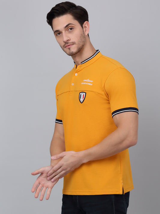 T-Shirt for Men | Breathable & Soft with Color Fastness Regular Fit Mandarin Collar Poly Cotton Fabric Solid Pattern