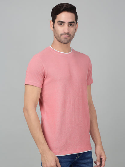 Men's Pink  Round neck Half Sleeve T-Shirt