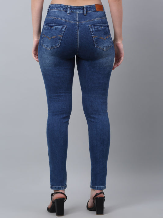 Women's Casual Skinny Fit Medium Mercerised Blue Medium Fade Mid rise Jeans