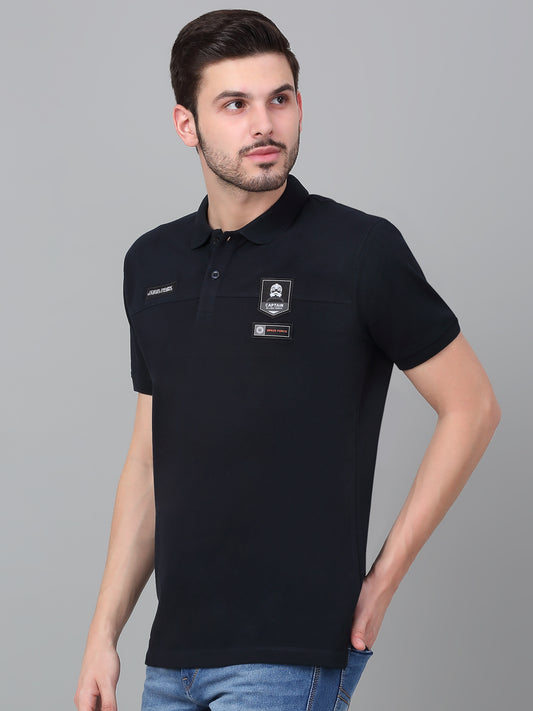 T-Shirt for Men | Breathable & Soft with Color Fastness Regular Fit Polo Neck Poly Cotton Fabric Solid Pattern