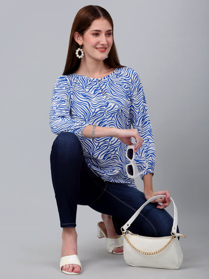 Women's Blue Printed Casual Top