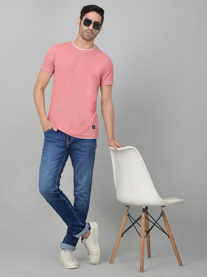 Men's Pink  Round neck Half Sleeve T-Shirt