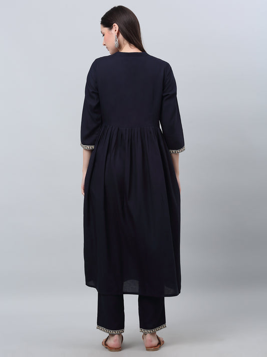 Women's Casual  Navy Blue Printed  Palazzo Set