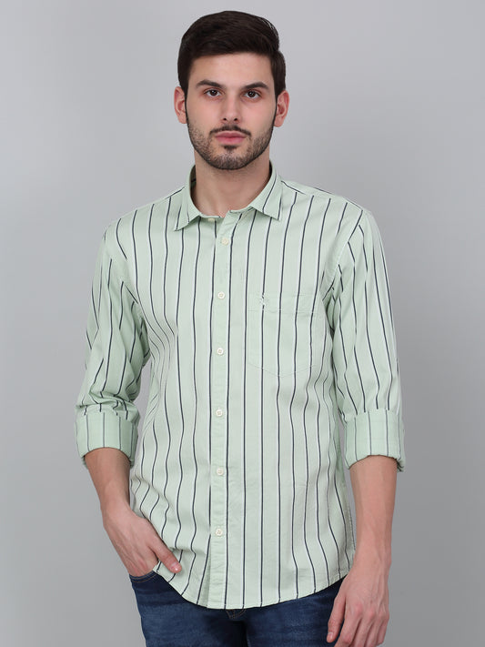 Casual Shirt for Men | Breathable & Soft with Color Fastness Regular Fit Spread Collar Neck Cotton Fabric Striped Pattern