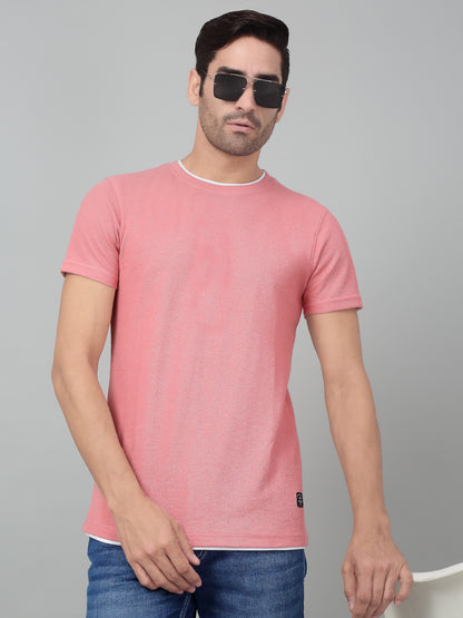 Men's Pink  Round neck Half Sleeve T-Shirt