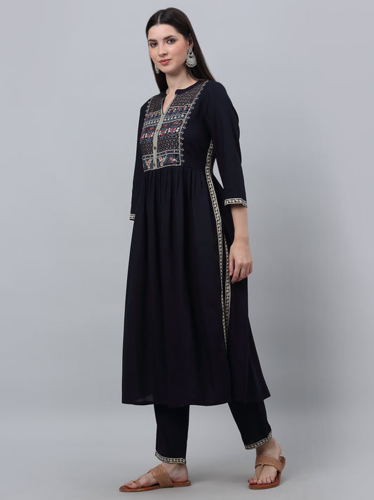 Women's Casual  Navy Blue Printed  Palazzo Set