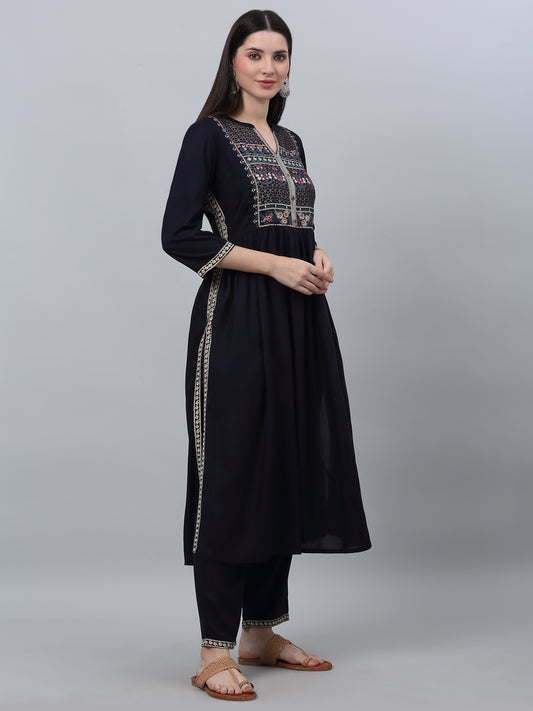 Women's Casual  Navy Blue Printed  Palazzo Set