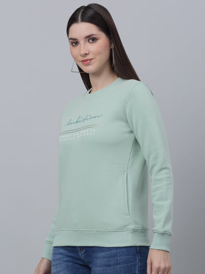 Women's Casual  MintGreen Regular Full Sleeve Pullover Sweatshirt