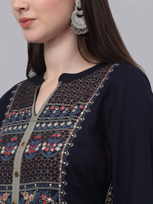 Women's Casual  Navy Blue Printed  Palazzo Set