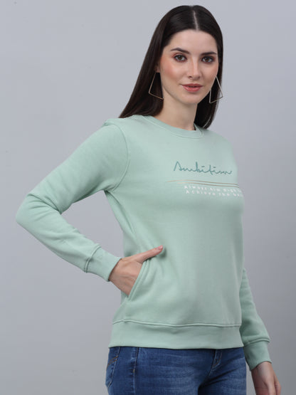 Women's Casual  MintGreen Regular Full Sleeve Pullover Sweatshirt