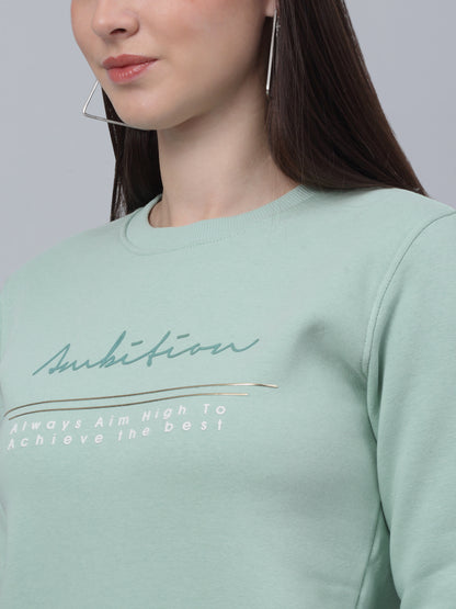 Women's Casual  MintGreen Regular Full Sleeve Pullover Sweatshirt