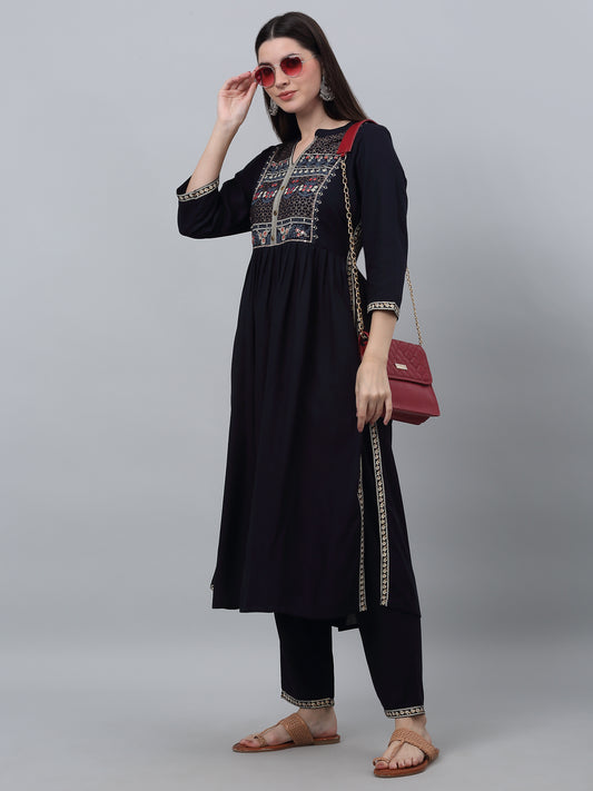 Women's Casual  Navy Blue Printed  Palazzo Set