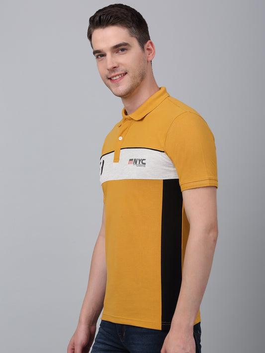 T-Shirt for Men | Breathable & Soft with Color Fastness Regular Fit Polo Neck Poly Cotton Fabric Colour Block Pattern