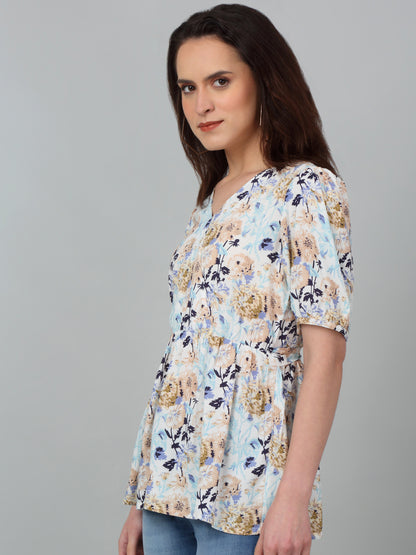 Women's Casual  Multi Colr Floral Print V neck Top