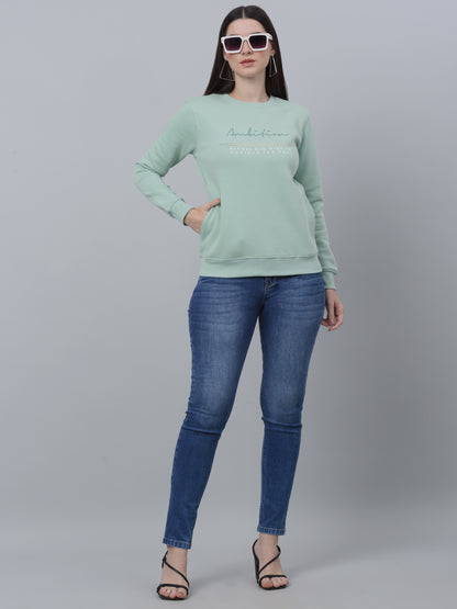 Women's Casual  MintGreen Regular Full Sleeve Pullover Sweatshirt