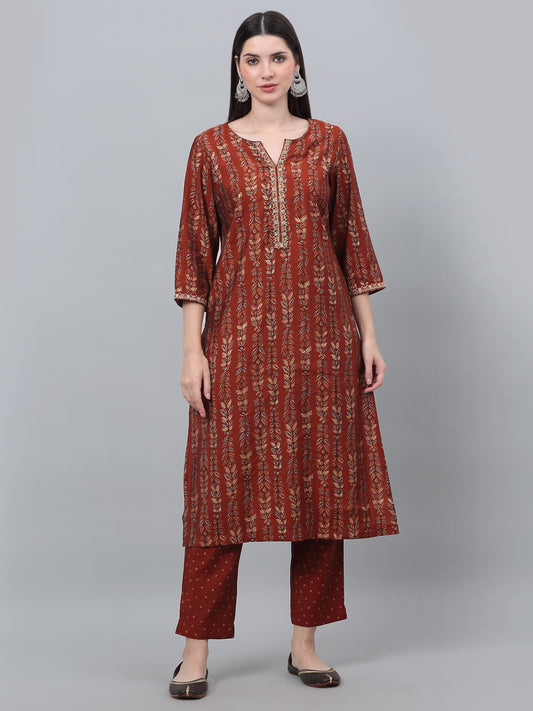 Women's Casual  Rust Printed  Palazzo Set with Dupatta