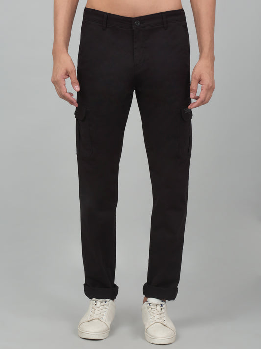 Men's Black Solid Stretchable Cargo