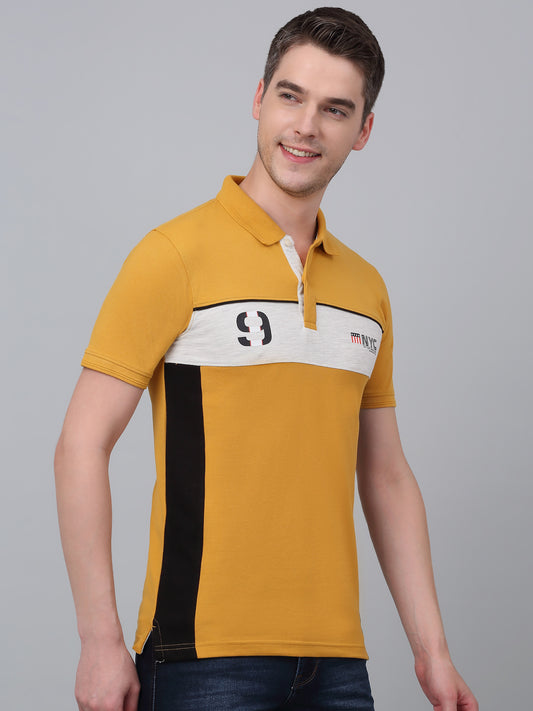 T-Shirt for Men | Breathable & Soft with Color Fastness Regular Fit Polo Neck Poly Cotton Fabric Colour Block Pattern