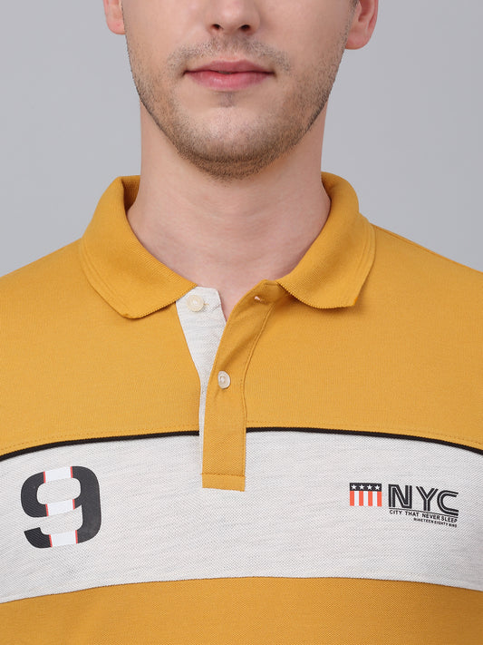 T-Shirt for Men | Breathable & Soft with Color Fastness Regular Fit Polo Neck Poly Cotton Fabric Colour Block Pattern