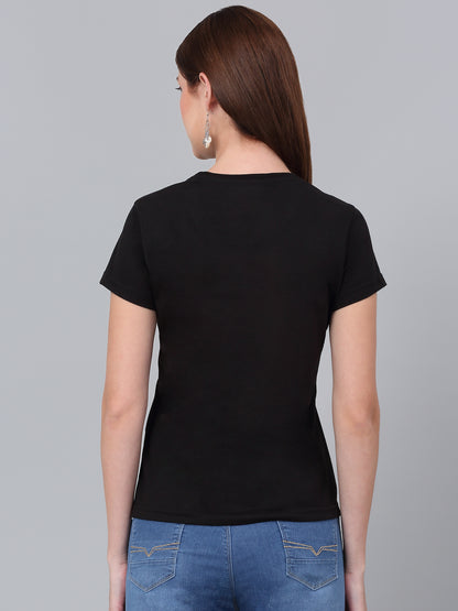 Women's Black Printed Short Sleeve T-shirt