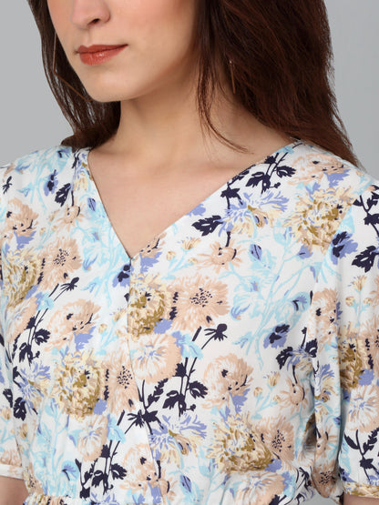 Women's Casual  Multi Colr Floral Print V neck Top