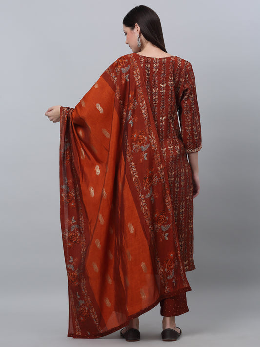 Women's Casual  Rust Printed  Palazzo Set with Dupatta