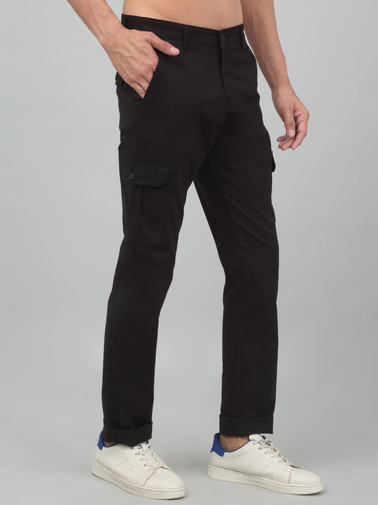 Men's Black Solid Stretchable Cargo