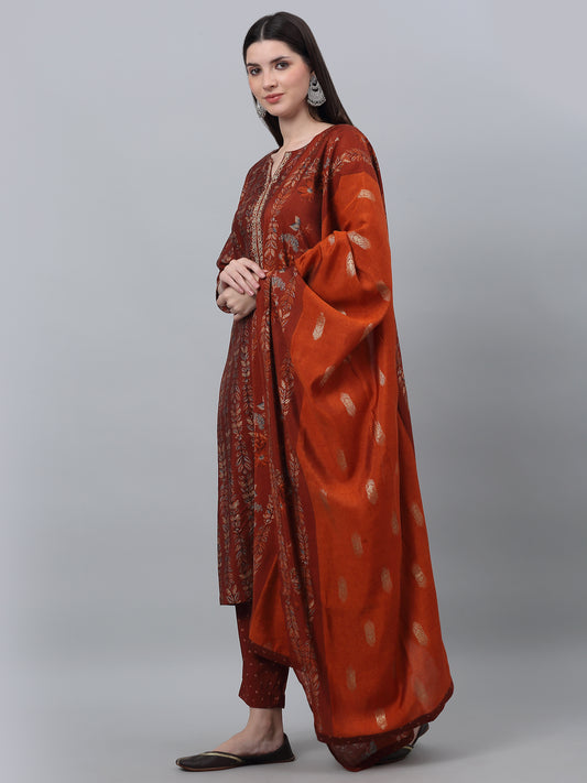 Women's Casual  Rust Printed  Palazzo Set with Dupatta