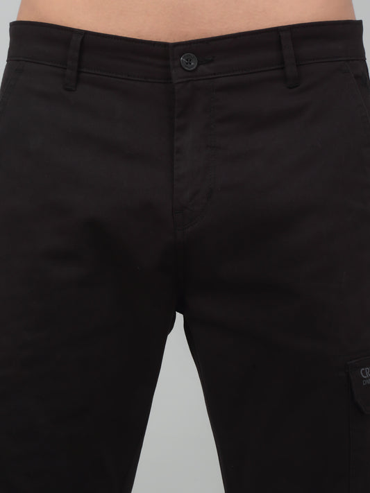 Men's Black Solid Stretchable Cargo
