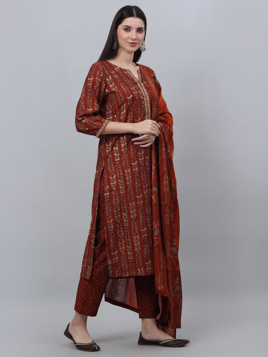 Women's Casual  Rust Printed  Palazzo Set with Dupatta