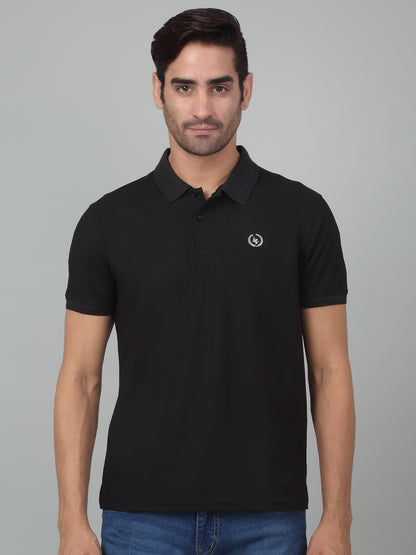 Men's Black  Polo neck Half Sleeve T-Shirt