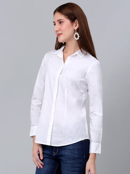 Women's White Solid Formal Shirt