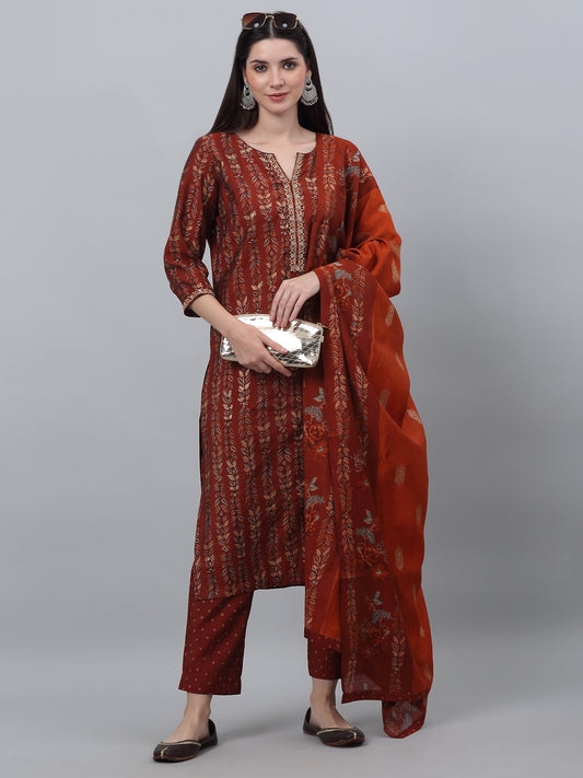 Women's Casual  Rust Printed  Palazzo Set with Dupatta