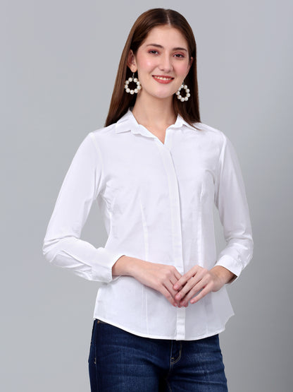 Women's White Solid Formal Shirt