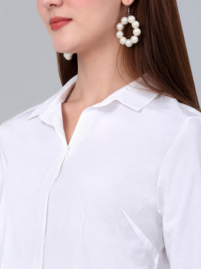 Women's White Solid Formal Shirt