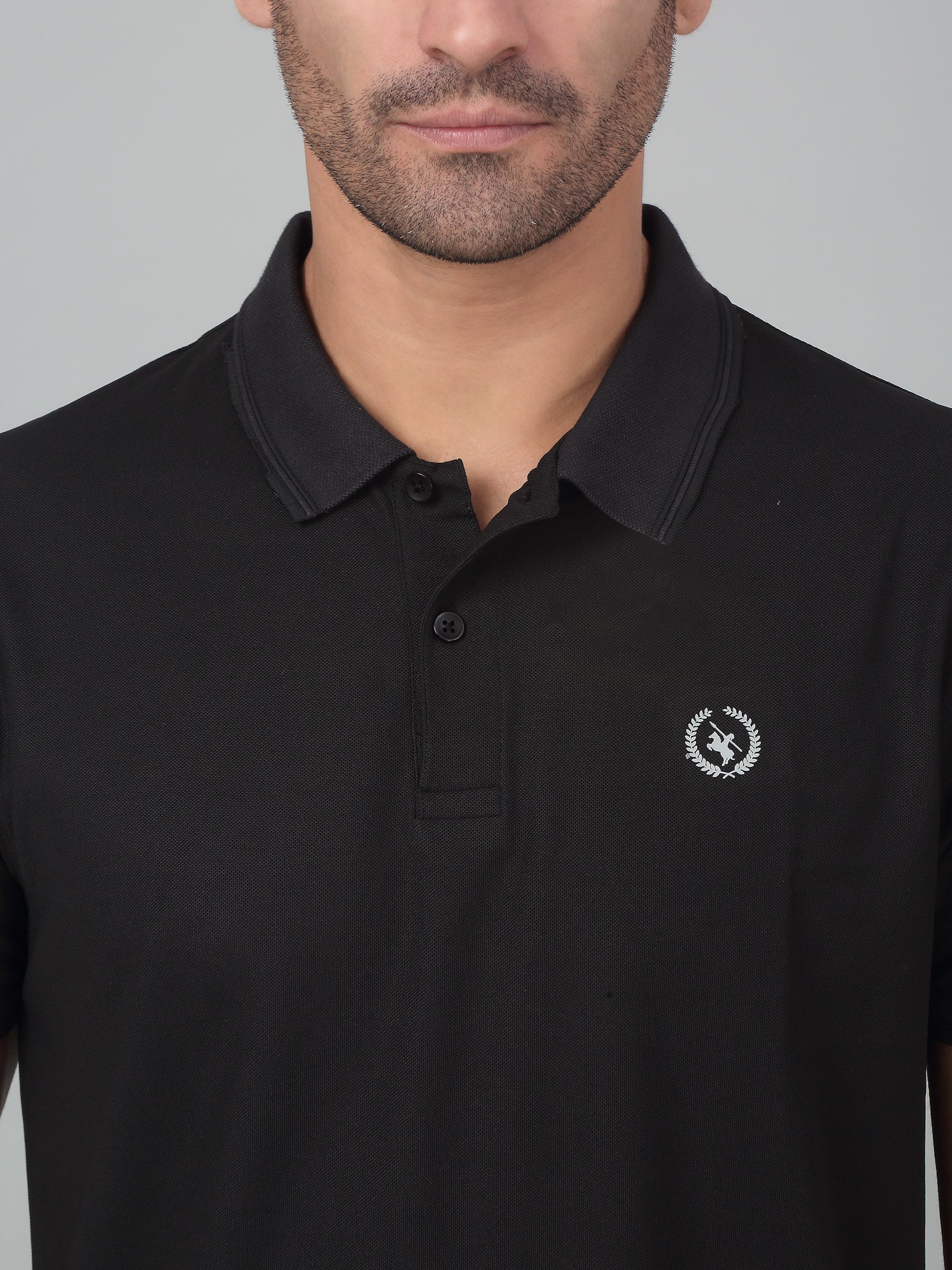 Men's Black Polo neck Half Sleeve T-Shirt - Main Image