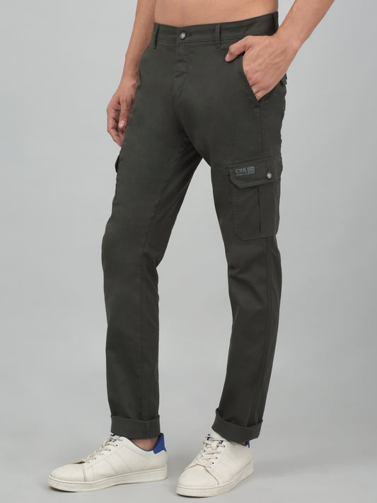 Men's Olive Green Solid Stretchable Cargo