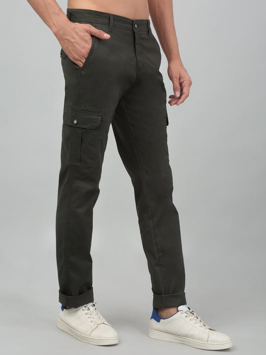 Men's Olive Green Solid Stretchable Cargo